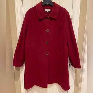 Anne Klein Red Cashmere and Wool Top Coat, size 24W